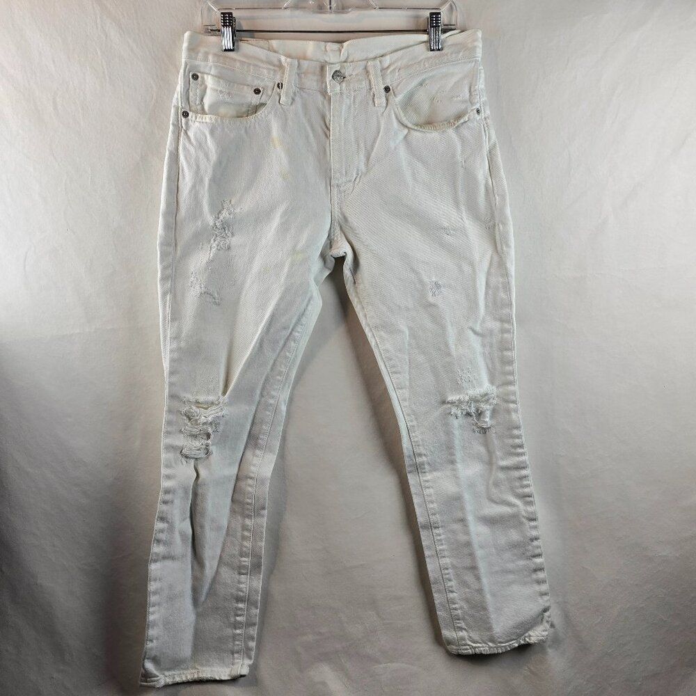 Levis 511 Jeans Mens 34x30 White Denim Slim Stretch Distressed Casual Rocker